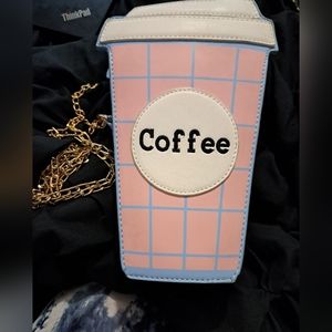 Coffee cross body purse with gold chain strap